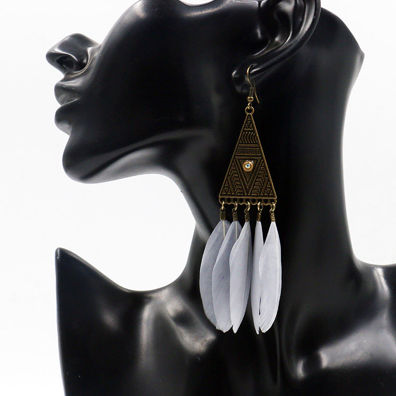 Retro triangular feather tassel alloy ear decoration