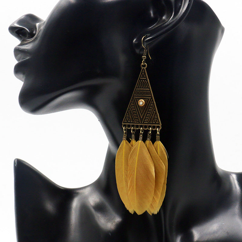 Retro triangular feather tassel alloy ear decoration