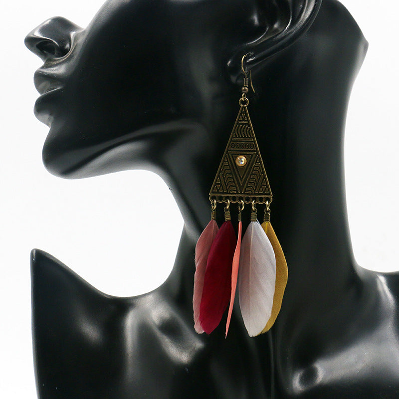 Retro triangular feather tassel alloy ear decoration