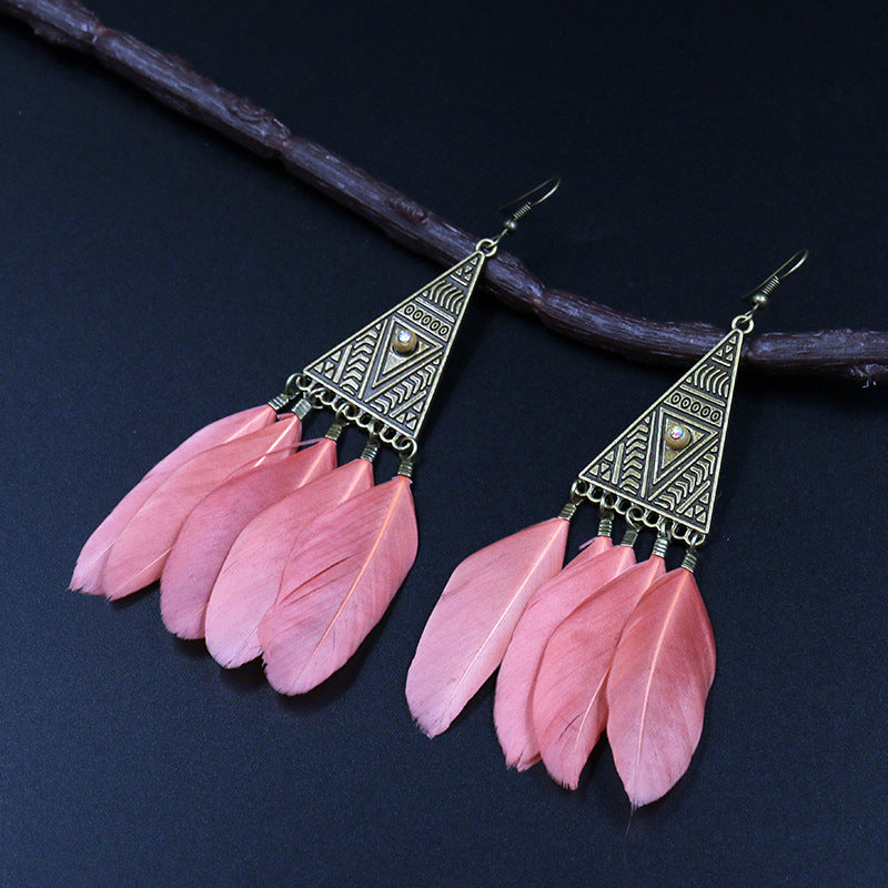Retro triangular feather tassel alloy ear decoration