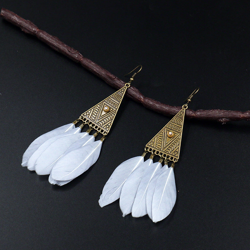 Retro triangular feather tassel alloy ear decoration