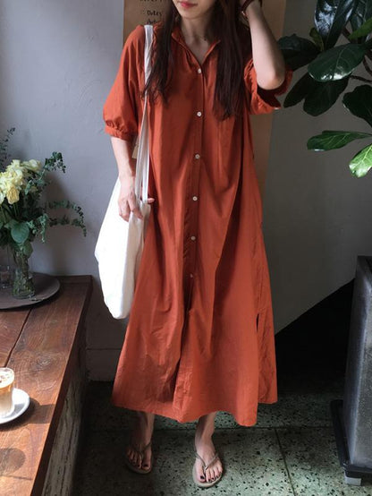 Oversize Solid V-neck Blouse Dress