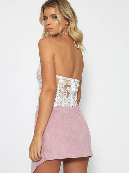 Sexy Lace Halter Straps with Zipper Small T-Shirt Tops