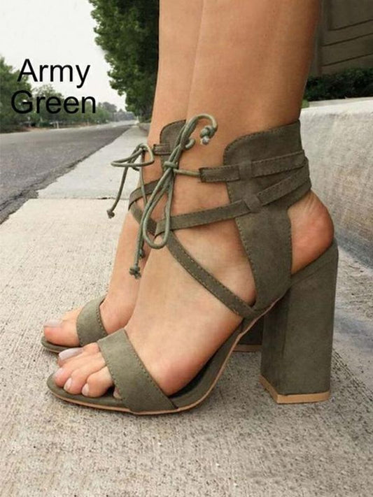 Bandage Chunky Heels Shoes