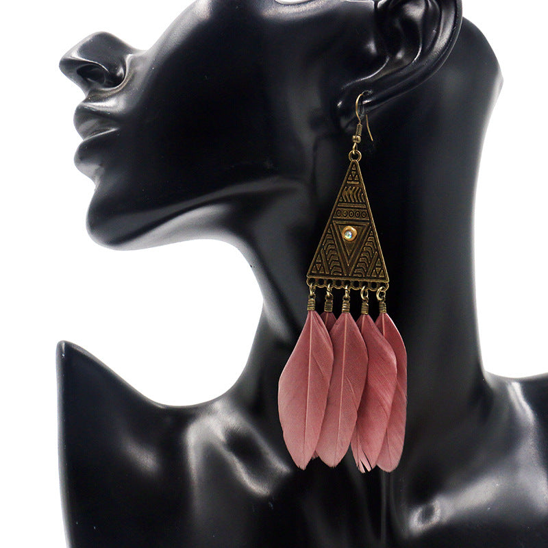 Retro triangular feather tassel alloy ear decoration