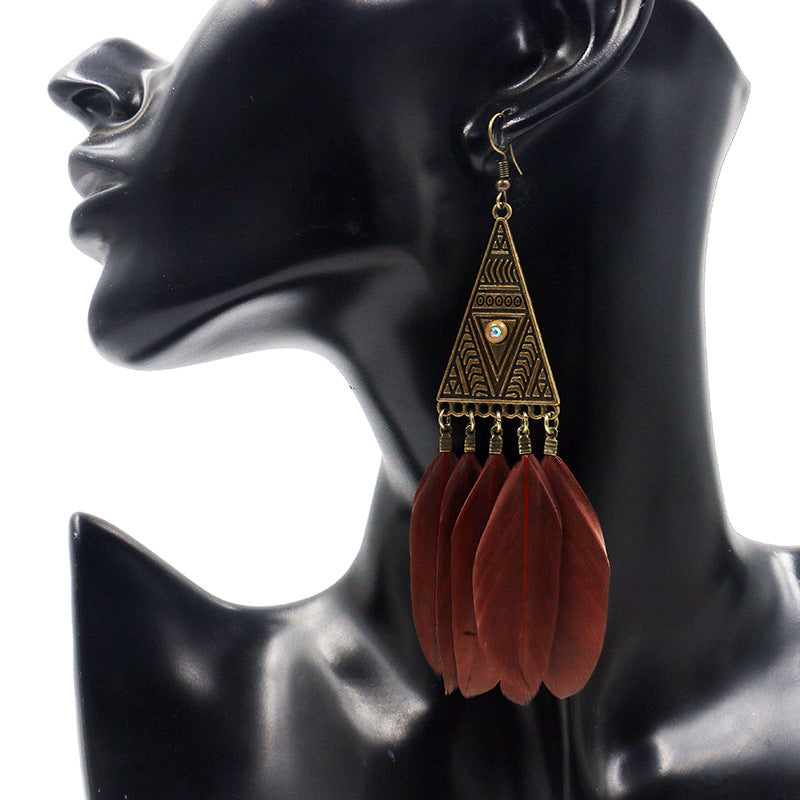 Retro triangular feather tassel alloy ear decoration