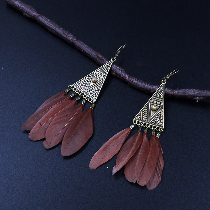 Retro triangular feather tassel alloy ear decoration