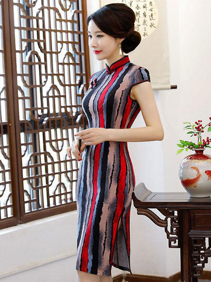 Retro Ink Printed Midi Cheongsam