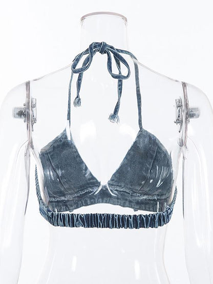 Sexy Lace-up V-neck Jean Sports Bra