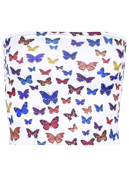 Butterfly Printed Off Shouler Tees