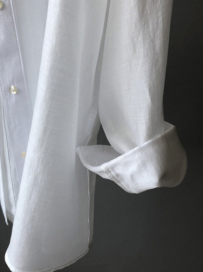 Casual Loose Solid Color Lapel Collar Long Sleeves Shirts