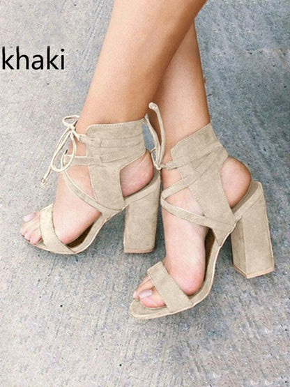 Bandage Chunky Heels Shoes
