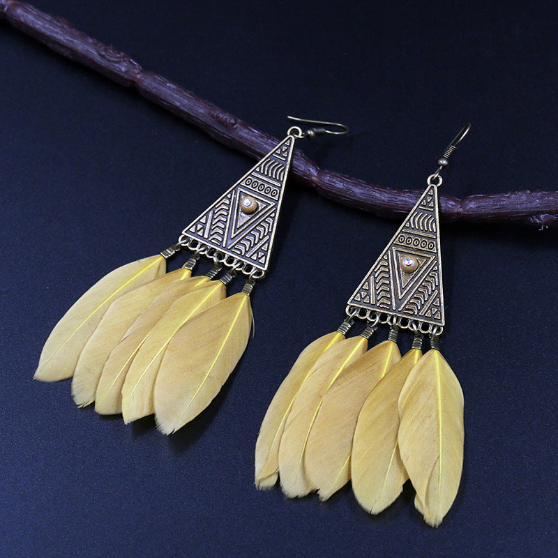 Retro triangular feather tassel alloy ear decoration