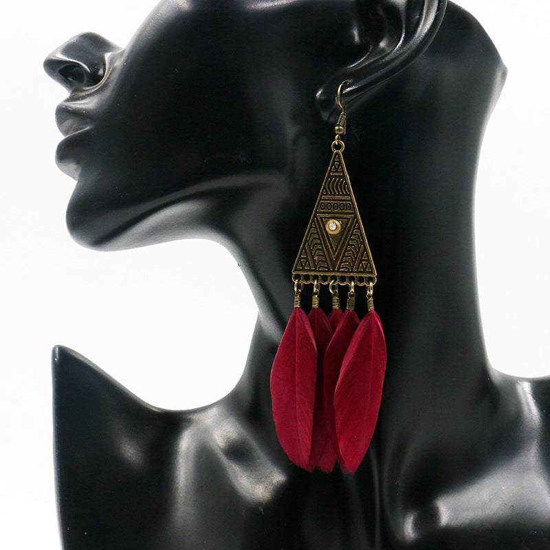 Retro triangular feather tassel alloy ear decoration