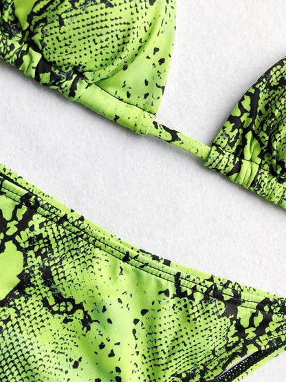 Lace-up Snakeskin Print Scrunch Bikini Set
