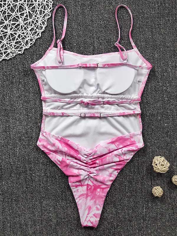 Tie-Dyed Backless One-Piece Swimwear
