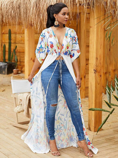 Positioning Printed Waisted Cover-up