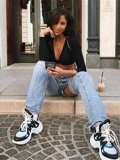 Irregular High Waist Chic Holes Jeans
