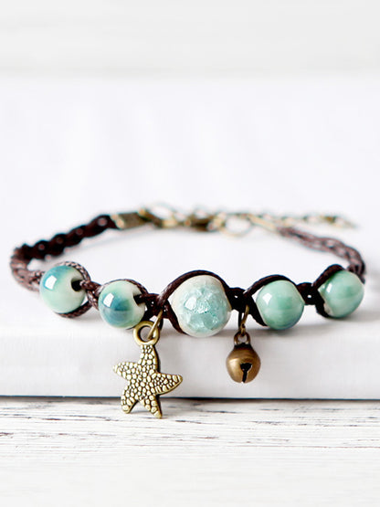 Original Handmade 4 Colors Ceramic Beads Alloy Starfish Bracelet