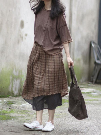 Retro Plaid Double-deck Skirt