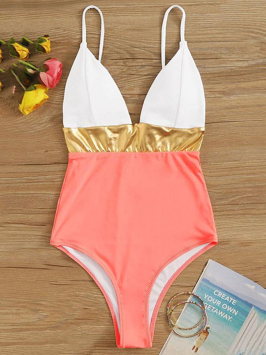 V-Neck Split-Joint One-Piece Swimwear