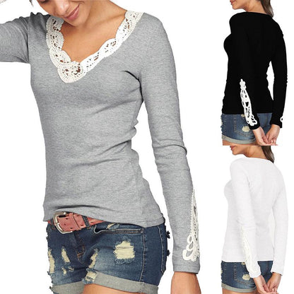 New Long Sleeve Cotton Lace T-Shirt