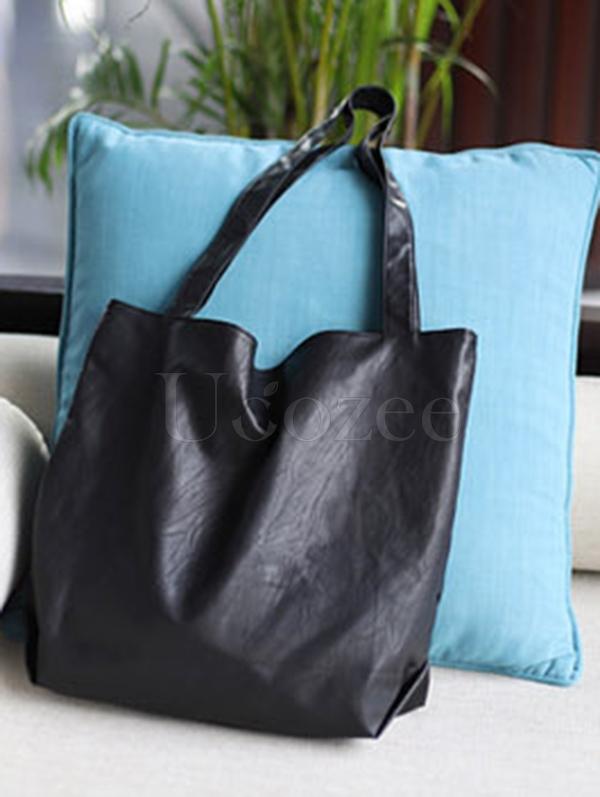 Soft Solid Handiness PU Tote Shoulder Bag