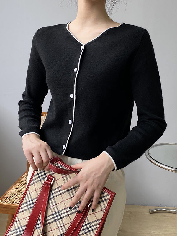 Chic Simple 4 Colors Buttoned V-Neck Long Sleeves Knitted Cardigan
