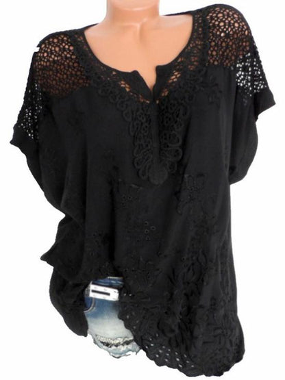 5 Colors Lace V-Neck Embroidered Batwing Coat with Short Sleeves