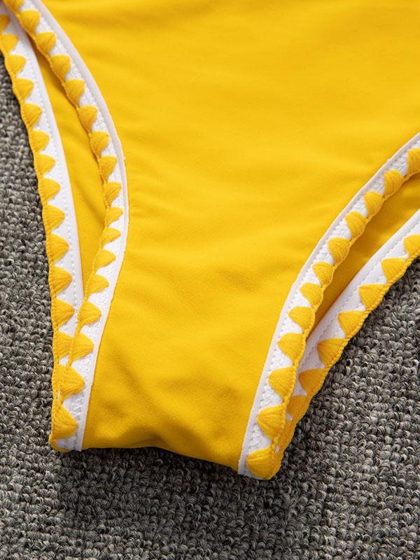 Solid Color Strapless Split Bikini Swimsuit