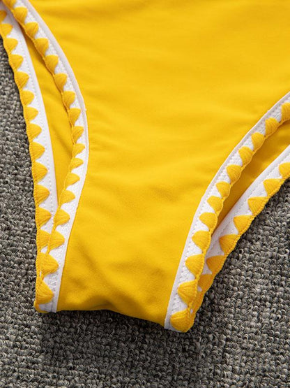 Solid Color Strapless Split Bikini Swimsuit