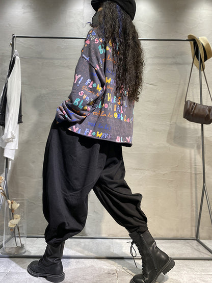 Fashion Contrast Color Printed Long Sleeves Torn Sweatshirt Top