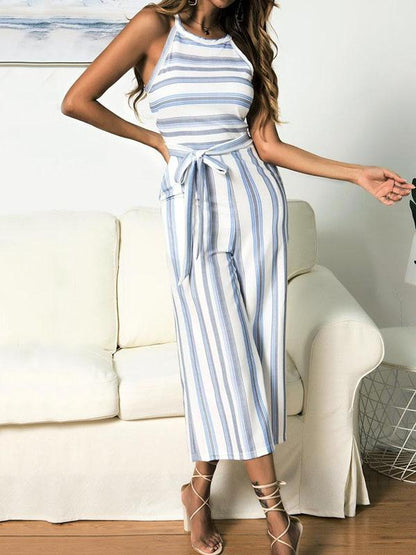 Printed Striped Sleeveless Jumpsuits