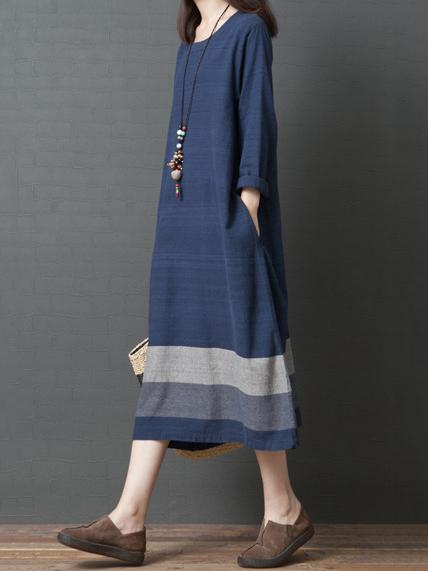 Ramie Cotton Loose Plus Size Midi Dresses