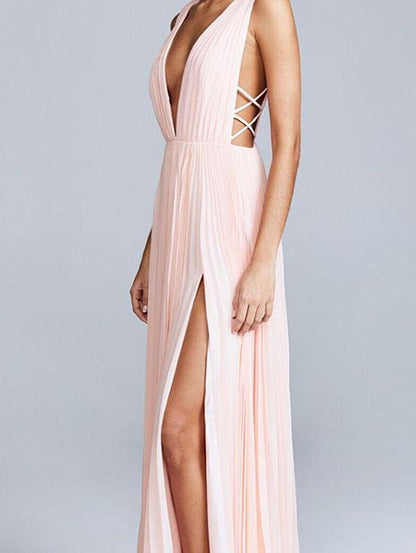 Deep V-neck Backless Evening Dress