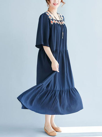 2019 Summer New Loose Embroidery Falbala Dress