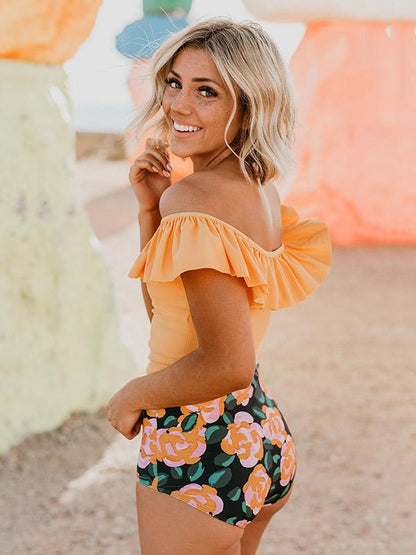 Off-the-shoulder Falbala Tankini Swimsuit
