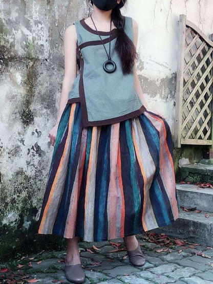 Colorful Striped Ramie Cotton Skirts