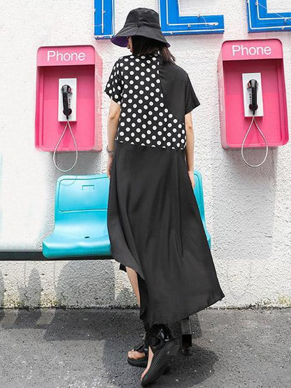 Asymmetric Split-joint Polka-Dot T-Shirt Dress