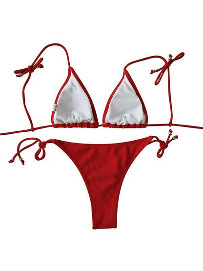 Solid Spaghetti Bandage Bikinis Swimwear