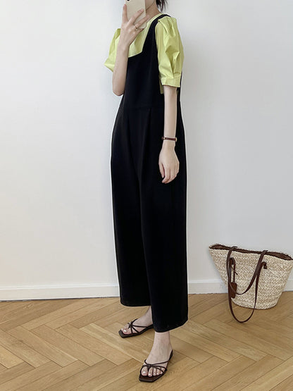 Casual Loose Solid Color Wide Leg Overalls