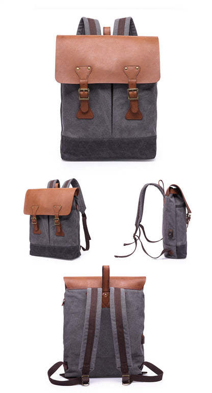 multi-purpose canvas computer bag travel backpack usb interface Retro backpack