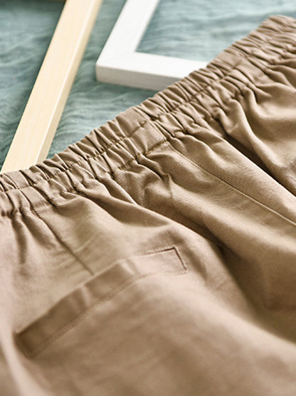 Artistic Retro Loose Elasticity Solid Color Casual Pants Bottoms