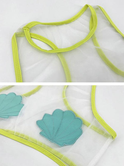 Sexy See-Through Split-Joint Seashells Split Type Bikini Swimsuit