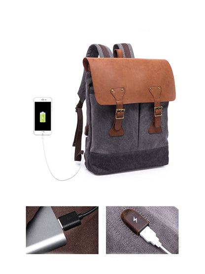 multi-purpose canvas computer bag travel backpack usb interface Retro backpack