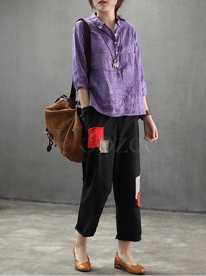 Linen Vintage Lapel Blouse