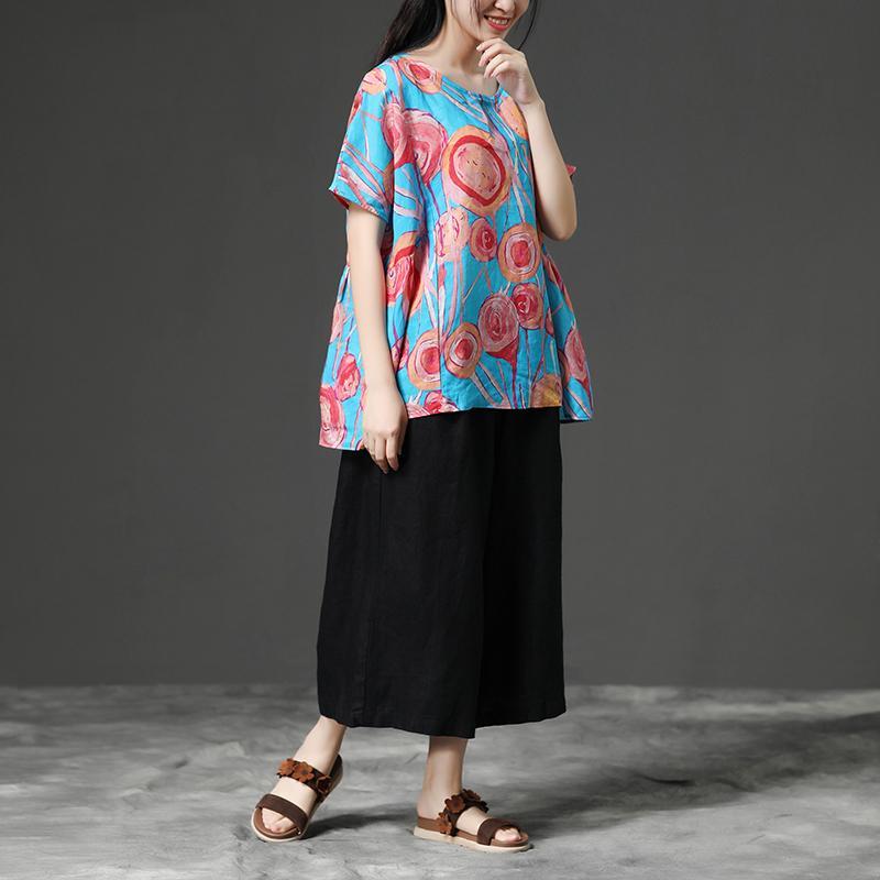 Blue Casual Short Sleeve Printing Summer Shirt