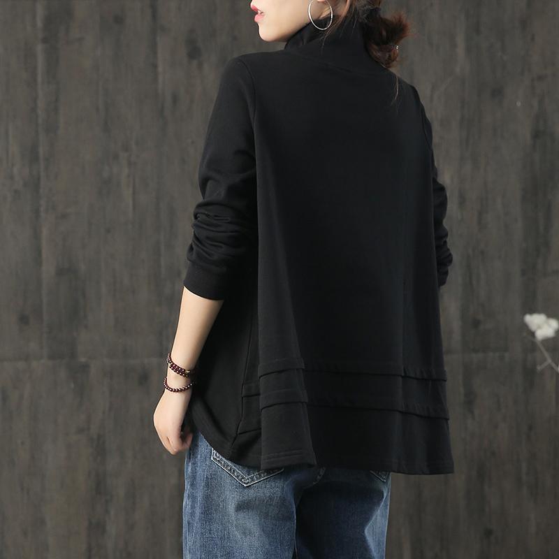 Buykud Turtleneck Pure Color Pullover Loose Blouse