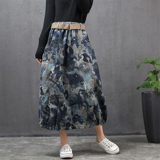 Buykud Literary Abstract Printed Casual Loose Skirt