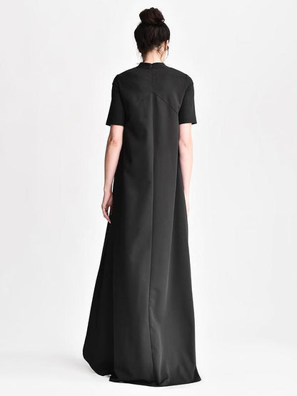 Black High-Low Split-Joint Short Sleeves Long Dress